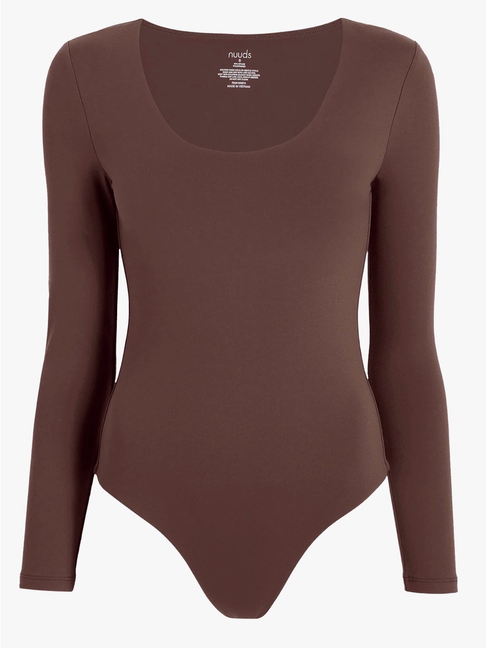 nuuds Long-Sleeve Scoop Neck Bodysuit in Coffee Brown
